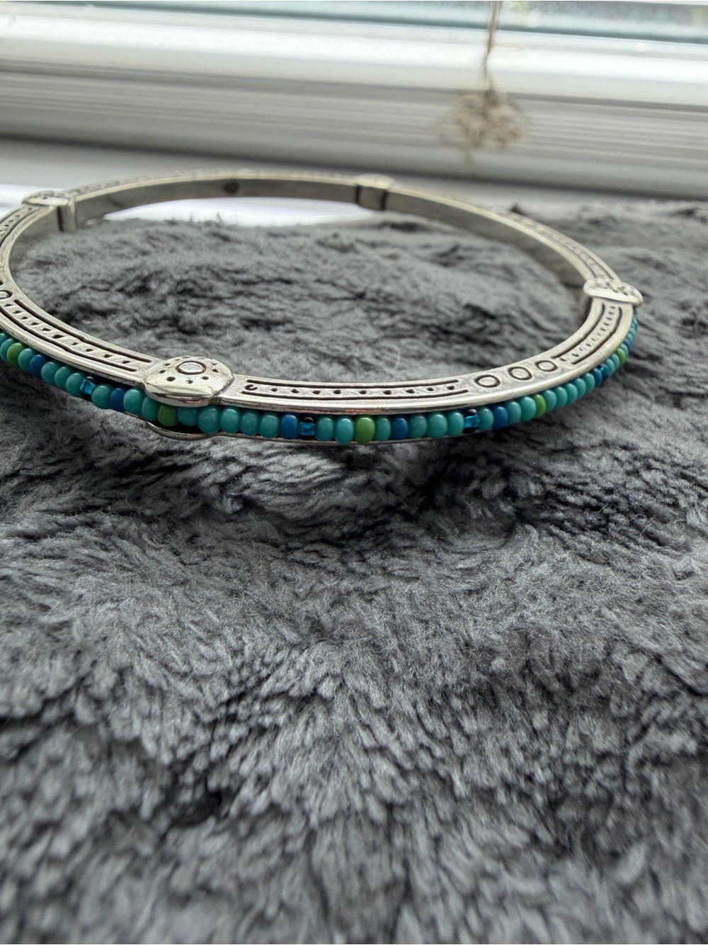 Brighton Silver-Tone Bangle with Turquoise and Teal Beads